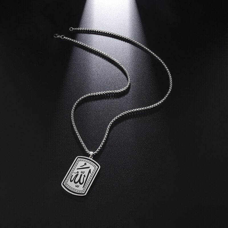 Collier tendance en acier inoxidable inscription islamique Allah Ayat Kursi