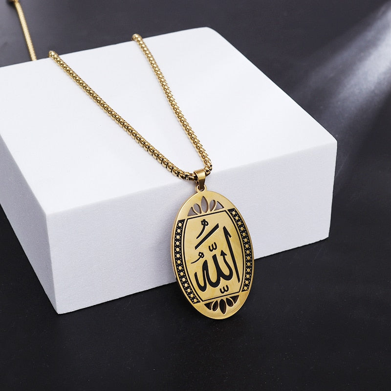 Collier tendance en acier inoxidable inscription islamique Allah Ayat Kursi