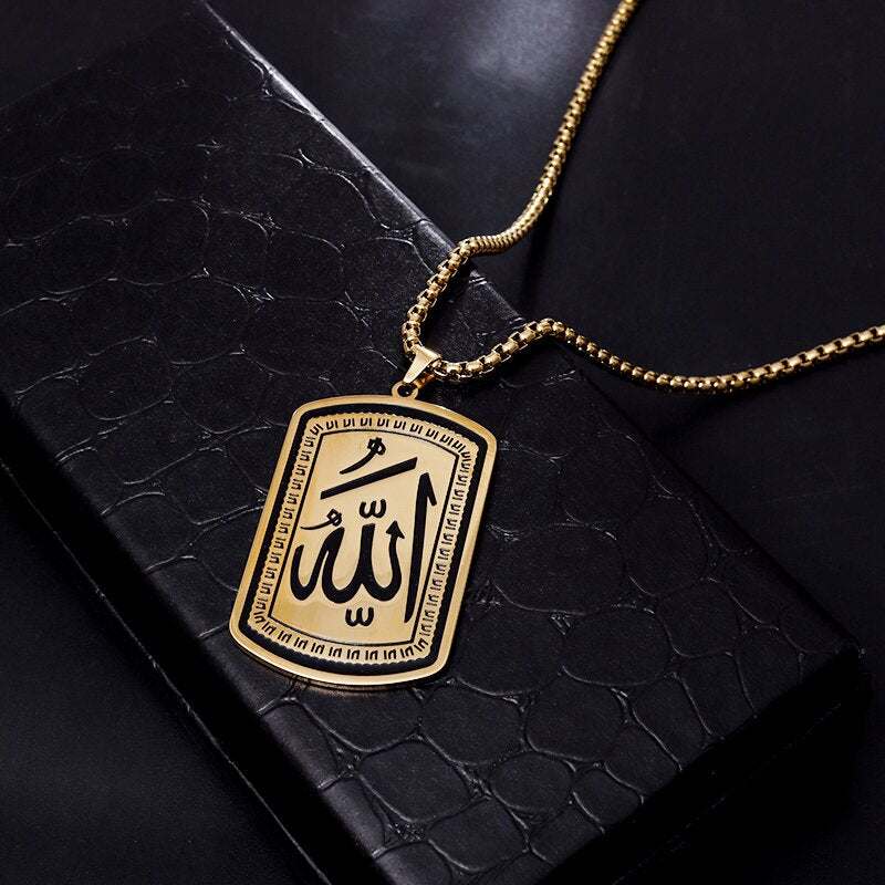 Collier tendance en acier inoxidable inscription islamique Allah Ayat Kursi